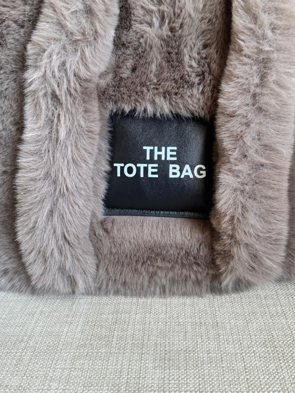 Plush Faux Fur The Tote Bag in Taupe - Picture 3 of 6